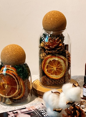 天然干花干果复古玻璃花瓶摆件，一套