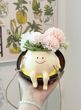 治愈系秋千小人花盆 桌面悬挂两用 防滑底可爱装饰花器