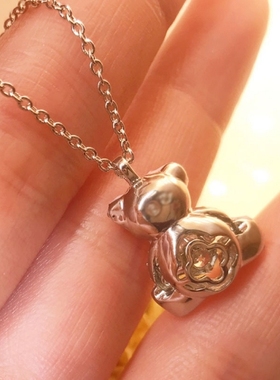 水晶泰迪熊童趣项链粉色