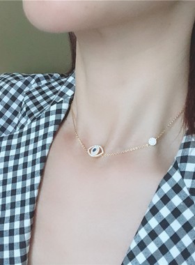 项链镶晶钻金色幸运符超仙