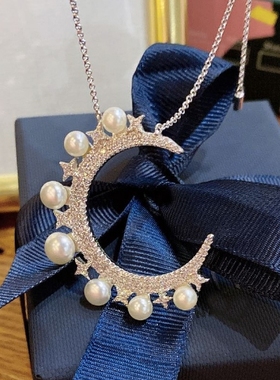 a家新品镶珍珠圆圈弯月欧美气质