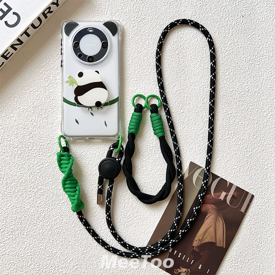 新款熊猫支架华为mate70pro挂绳手机壳适用mate60保护套荣耀magic7四角开孔VIVOX200全包防摔OPPOFINDX8软壳 - 图3