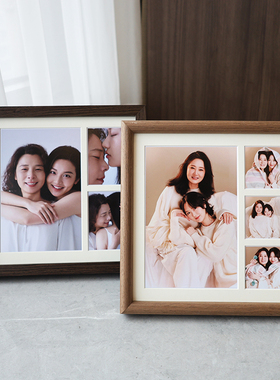 实木相框小九宫格diy定制情侣婚纱照亲子宝宝B超照片打印实木画框