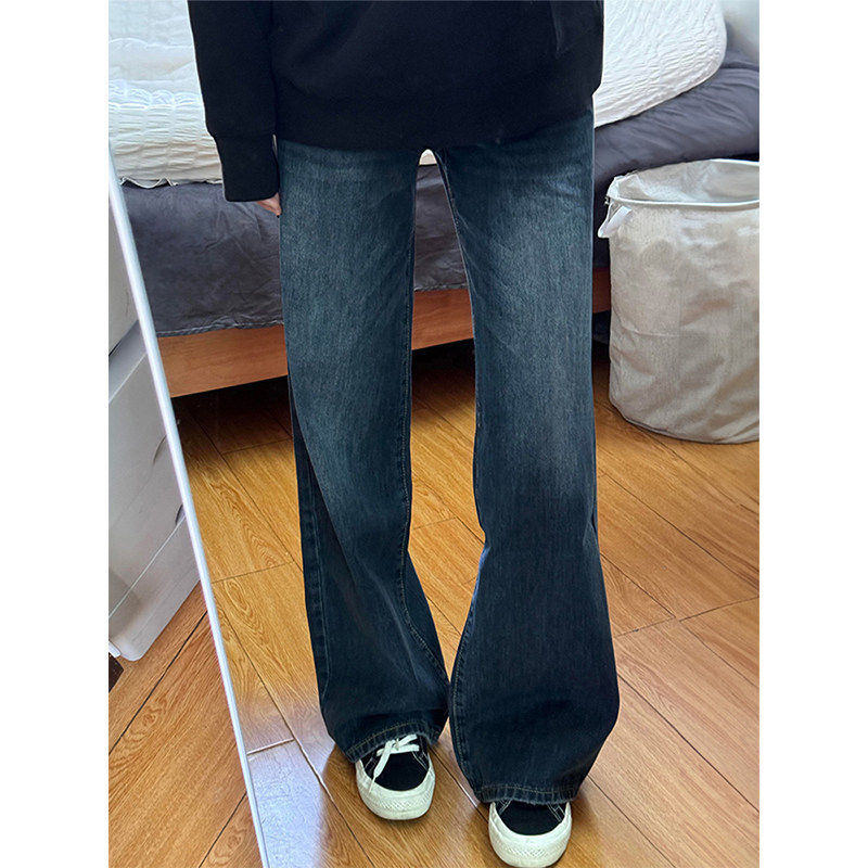 深蓝色微喇牛仔裤女秋冬加绒胖妹妹mm梨型身材高腰宽松显瘦直筒裤,淘宝优惠券,粉丝福利购,淘宝优惠卷