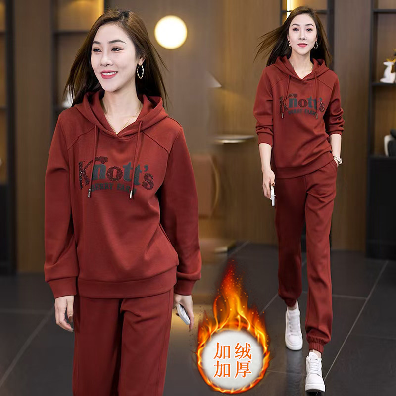 大码女装加绒加厚时尚运动套装女冬季新款连帽卫衣+束脚裤两件套,淘宝优惠券,粉丝福利购,淘宝优惠卷