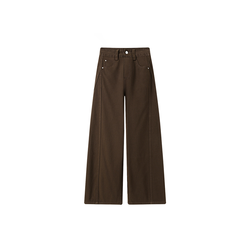 咖色阔腿牛仔裤女秋冬加绒胖妹妹梨型身材mm高腰宽松显瘦弯刀裤子,淘宝优惠券,粉丝福利购,淘宝优惠卷