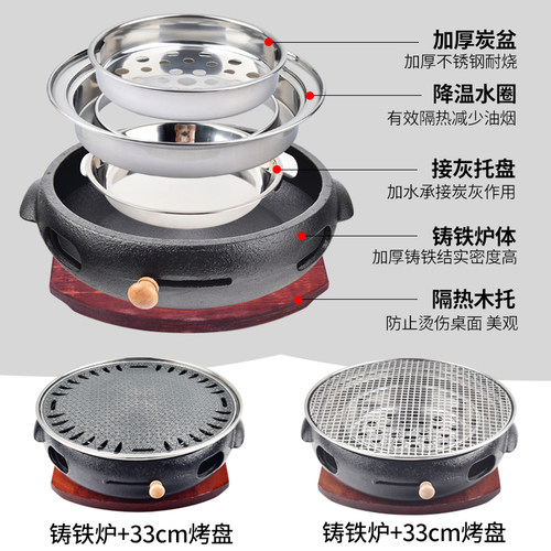 韩式碳烤炉商用铸铁炉家用烤盘木炭圆形烧烤炉烤肉锅上排烟炭火炉 - 图1
