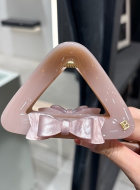 A0640粉灰蝴蝶结三角抓夹10cm中号显发量盘发少女鲨鱼夹发饰百搭