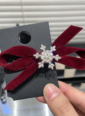 秋冬新款新年圣诞雪花蝴蝶结碎发夹辣妹百搭闪钻鸭嘴夹侧边E2674