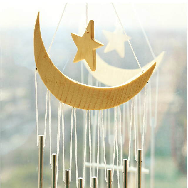月亮星星原木头风铃diy礼物家居客厅门窗挂饰品件田园送男女朋友