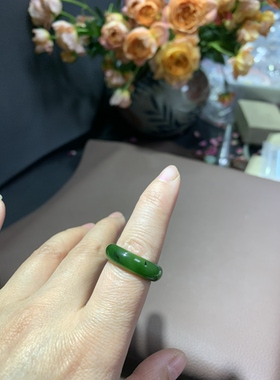 天然和田玉碧玉辣绿戒指指环港码16码456号一物一图带证书