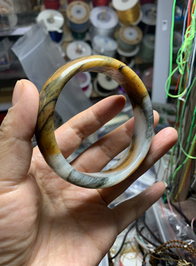 37#天然戈壁玉国画石水墨画玉镯59.5MM收藏级