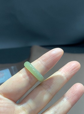 天然和田玉青玉晴水指环戒指港码16码细润带证书