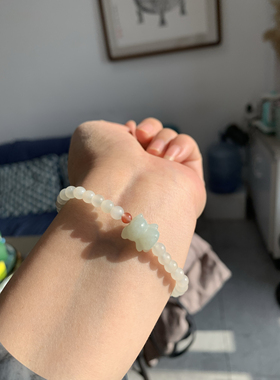 102#和田玉4mm白玉手串 小熊手链细腻油润干净无瑕