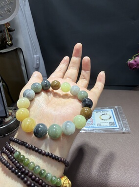 天然和田玉新疆料且末糖青花黄玉多宝手链手串12mm油性好523号