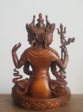 尼泊尔工艺藏传纯铜不空绢索四面观音菩萨佛像家居供奉车载摆件