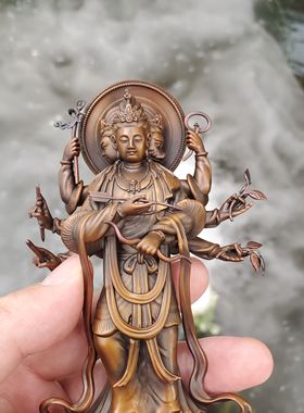 精工全铜摩利支天三面菩萨野猪魔力支天实心家居供奉摆件站像