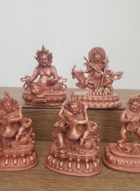 藏传纯铜五路财神黄白黑红绿财神三寸佛像家居佛堂供奉车载摆件