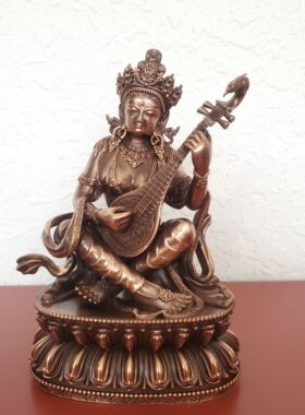 尼泊尔工艺藏传米拉日巴自在观音妙音佛母纯铜佛像摆件家居供奉