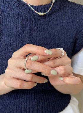 s925纯银碎银子珍珠戒指女ins潮时尚个性小众设计感弹力绳指环