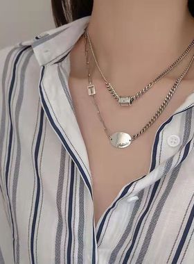 双层转运珠项链冷淡风字母复古小众设计感个性简约锁骨链网红饰品