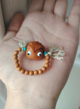 原创设计呱呱来财戒指檀木炸毛呱搭配橄榄核戒圈文玩时尚饰品