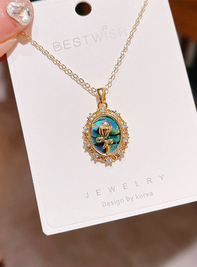 【厚金保色】精致玫瑰花鲍贝锆石项链 女宫廷风气质高级感锁骨项