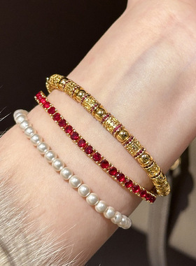 新年高配小红绳手链女精致排钻红宝本命年手环