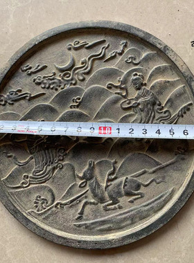 古玩青铜器出土老物件收藏纯铜牛郎织女复古人物铜镜婚庆家居摆件