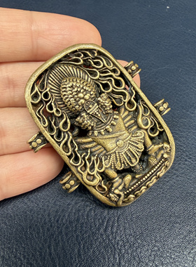 藏式文玩配饰仿古西藏黄铜大威德金刚佛牌挂件吊坠珠串配件护身