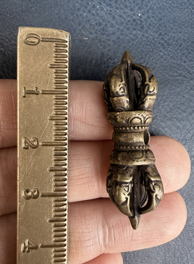 藏式手工实心黄铜五股金刚杵法器挂件吊坠文玩随身小尺寸五股杵