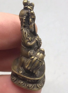 复古西藏黄铜密宗一寸财宝天王佛像家居摆件男女款随身佛招财纳福