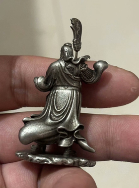 实心铜关公办公桌面小摆件白铜武财神站像佛像纯铜手工小铜器茶玩