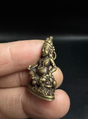 藏式复古工艺纯铜黄财神佛像摆件挂件吊坠文玩随身财神项链配饰