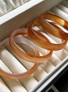 一物一图 天然橘红色玛瑙手镯女款冰种飘花玉髓薄款镯子百搭礼物