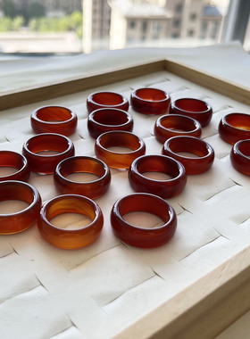 天然玛瑙戒指女款素圈本命年红色玉髓扳指素戒男生日礼物送人礼物