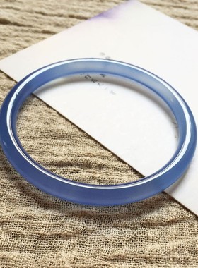 天然冰润蓝玉髓镯子女手镯玛瑙简约小众手环圆条美人条玉镯子礼物