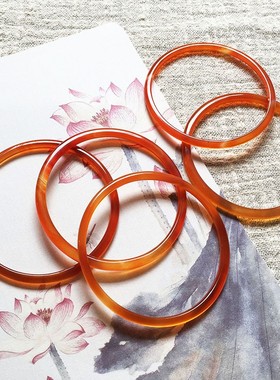 天然叮当镯橘红玛瑙玉髓手镯中国风汉服细美人镯子女网红玉石手镯