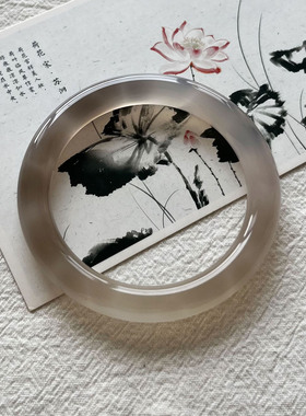 纯天然玉髓玛瑙手镯女 浅灰色胖圆条冰透冰种镯子正品年轻时尚款