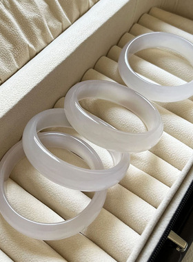 纯天然高冰玛瑙手镯白月光荔枝冻女款玉髓镯子清透正品高奢礼物