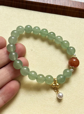 国风小清新天然玉石东陵玉手链 串珠手串女新款 轻奢小众精致手饰