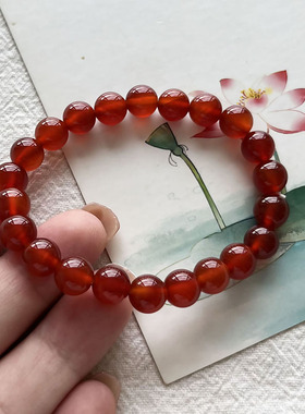 天然红玛瑙手串 男女手链本命年鸿运当头素圈高级感玉石手串手饰