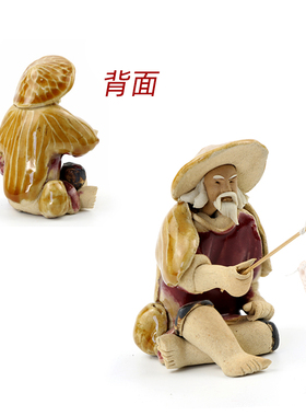鱼缸陶瓷摆件渔翁摆件姜太公钓鱼