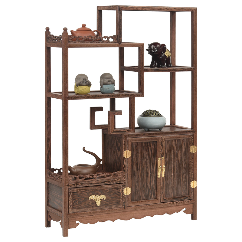 实木简约收纳落地桌面博古架多宝阁古董架客厅玄关柜茶叶柜置物架 - 图3