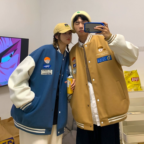 Осенняя парная одежда для влюбленных, бейсбольная форма, брендовая трендовая куртка, с вышивкой, изысканный стиль