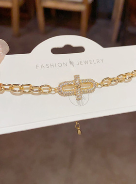 轻奢时尚冷淡风几何圆环锆石链条手链女个性百搭设计感手饰