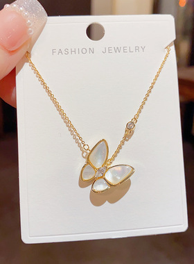 抖音热门款 甜美高级感独特蝴蝶贝母项链 时尚小众设计可爱 锁骨
