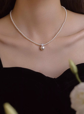 轻奢微镶锆石珍珠项链小众设计感锁骨链2024年新款爆款毛衣链女