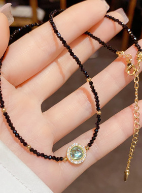 黑色水晶锆石圆环项链女韩版小众设计复古个性百搭气质颈链锁骨链