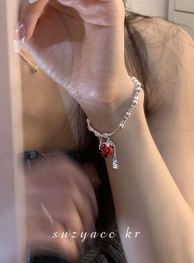 s925纯银莓有烦恼草莓手链女轻奢小众精致甜美百搭高级感手饰
